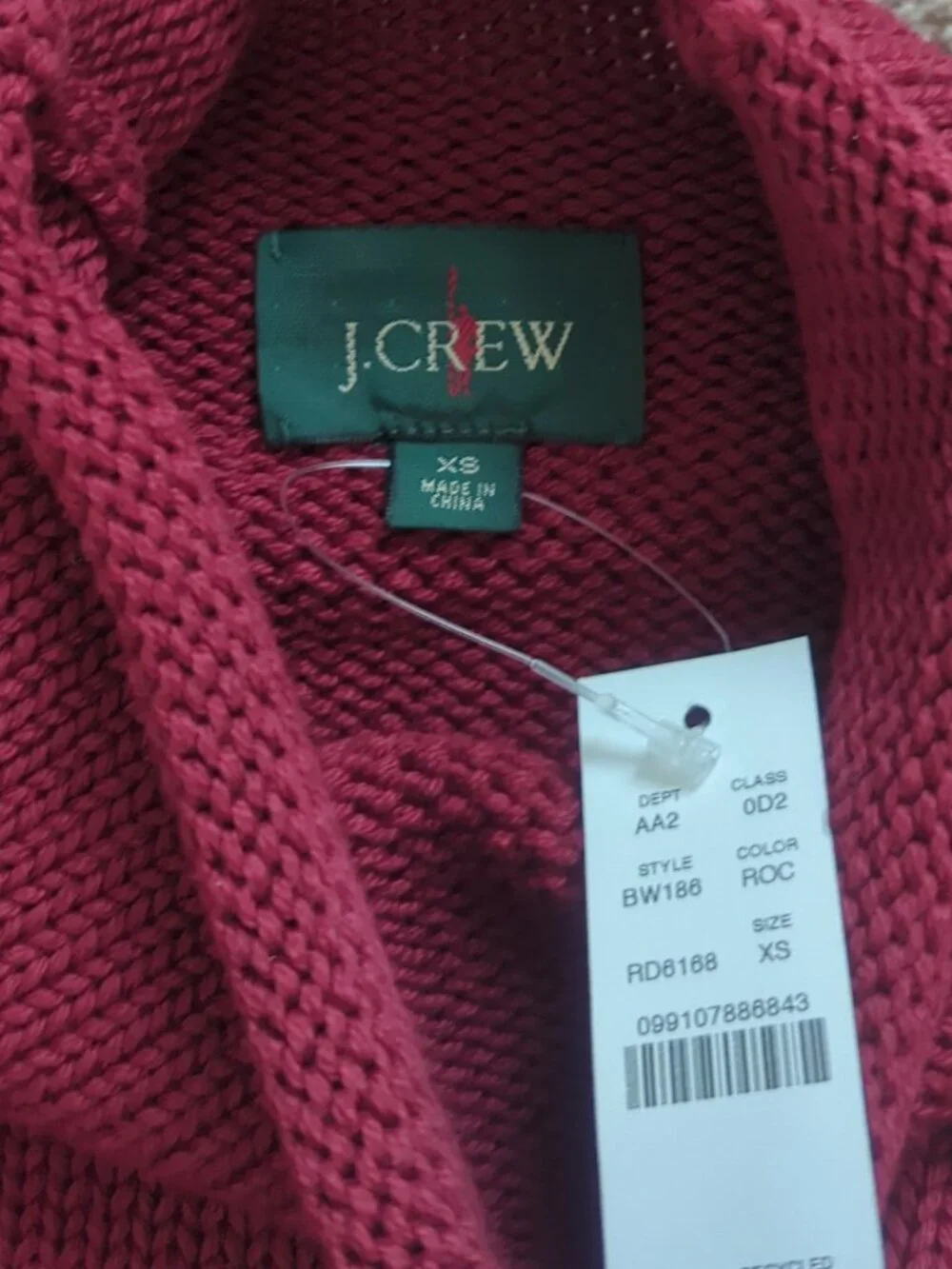 J. Crew 1988 Rollneck Cotton Sweater XS Burgundy